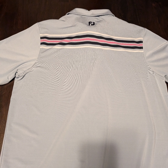 FootJoy Mens L Polo/Golf Shirt. Blueish Grey w/Pink/Navy/White Stripes - Picture 2 of 6